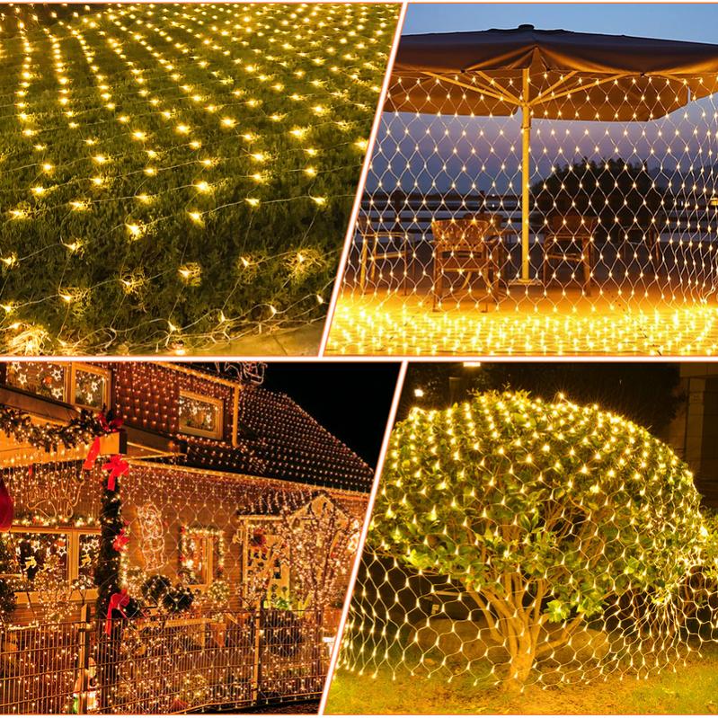 Guirlande lumineuse Filet rideau lumineux 2 x 2m 200 LED, LED Rideau  lumineux Lumière Blanc chaud, 8 modes d'Eclairage avec fiche