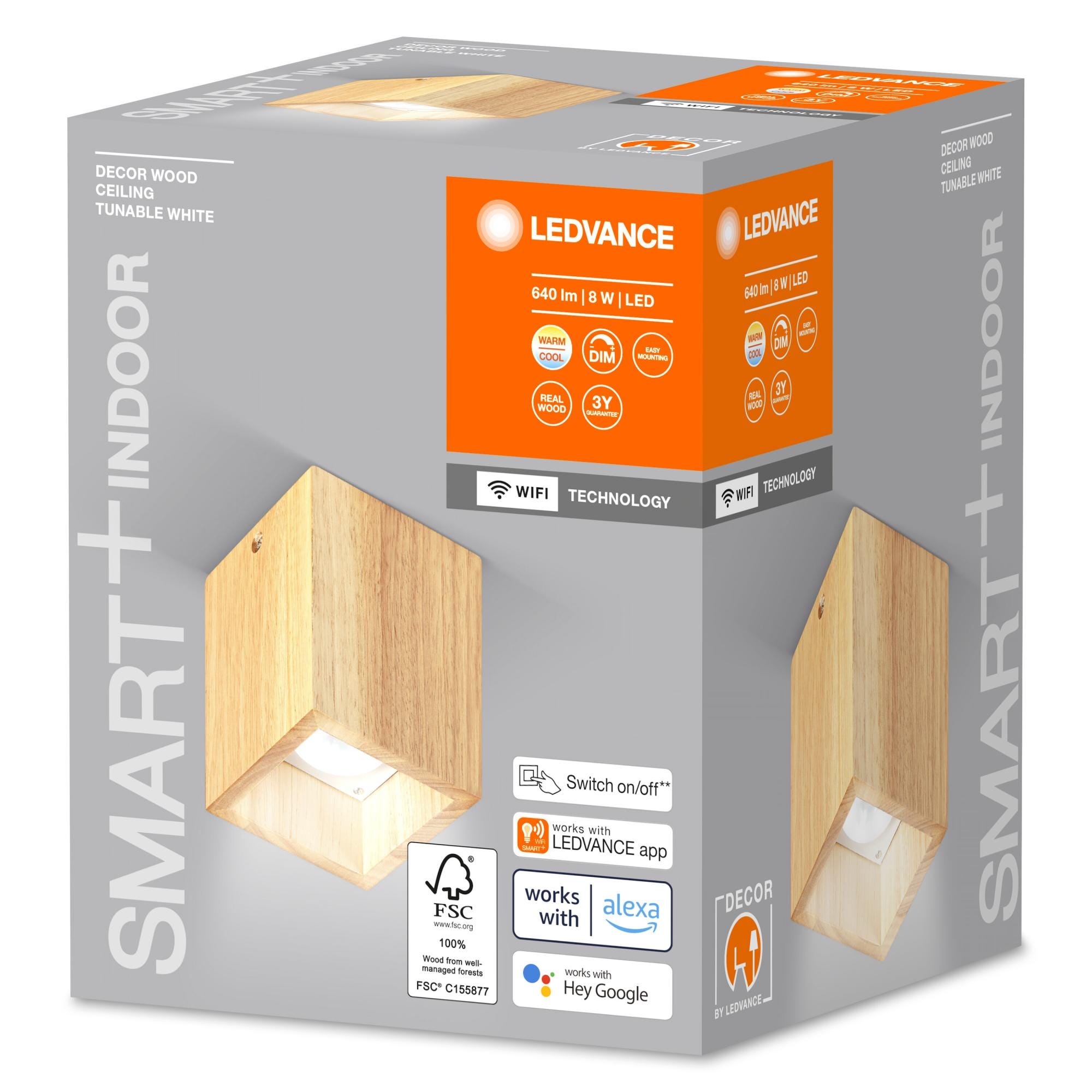 Plafonnier WiFi LEDVANCE SMART+ DECOR, 8W, 640lm, bois | Leroy Merlin