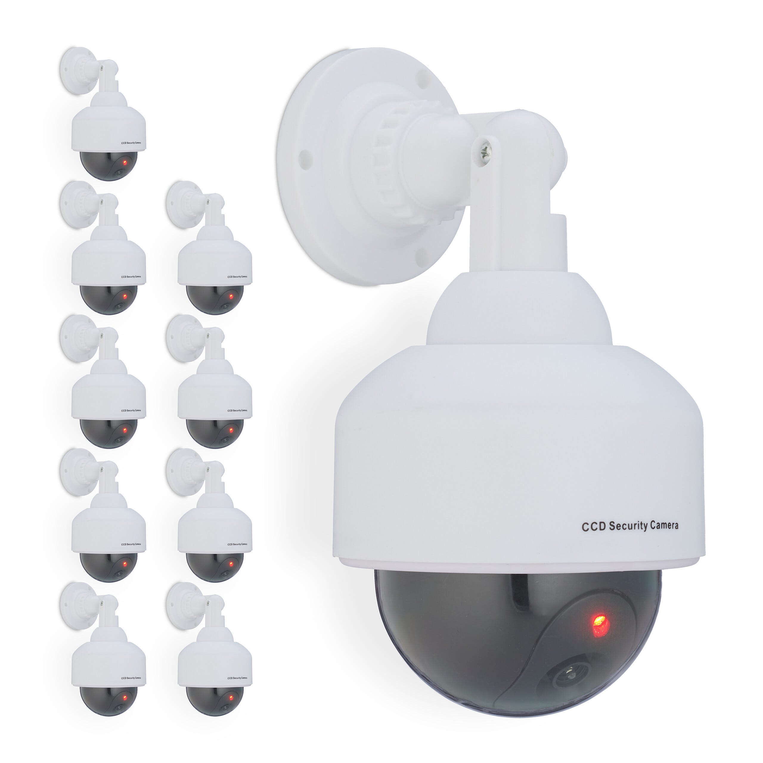 Fausse caméra de surveillance en dôme, lot de 10, lumière LED clignotante,  dissuade intrus, intérieur/extérieur, blanche
