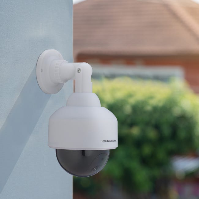 Fausse caméra de surveillance en dôme, lot de 2, lumière LED clignotante,  dissuade intrus, intérieur/extérieur, blanche