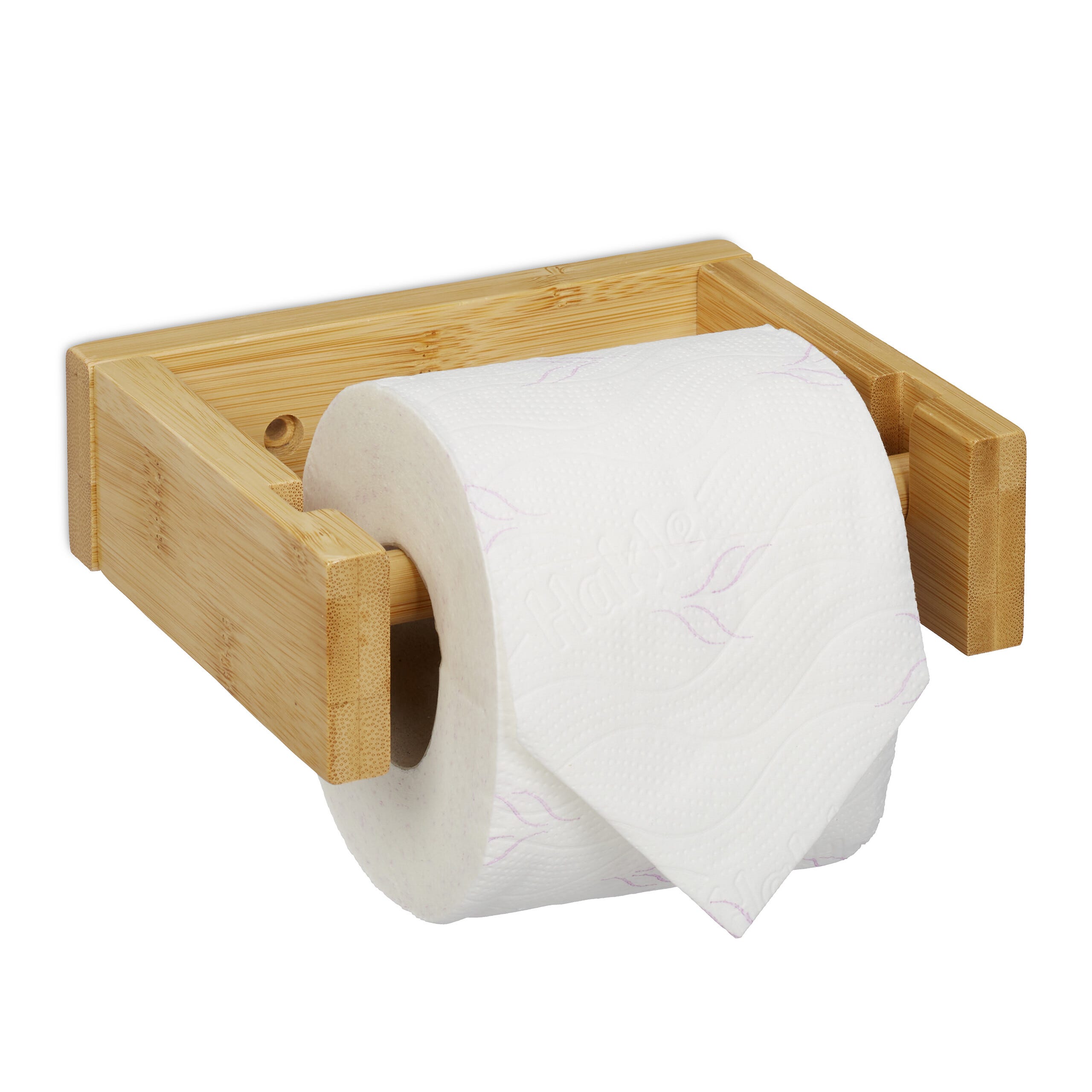 Relaxdays Support papier toilette en bambou, pour salle de bains & WC,  mural, autocollant, HxLxP: 5x16x13 cm, nature