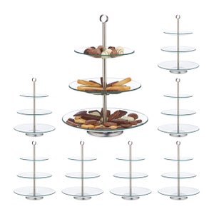 Relaxdays Plat à gâteau sur pied, verre et fer, plateau service rond,  pâtisseries, HxD : 9x30 cm, transparent-doré