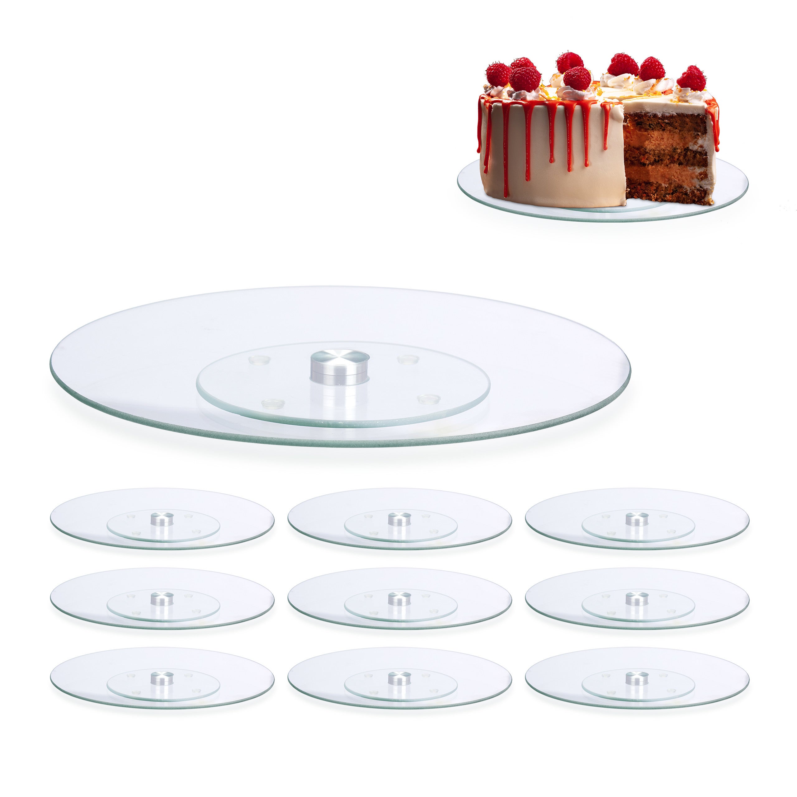 Plateau tournant 360° gâteaux, lot de 2, assiette présentation verre  pâtisserie 30 cm servir décorer, transparent