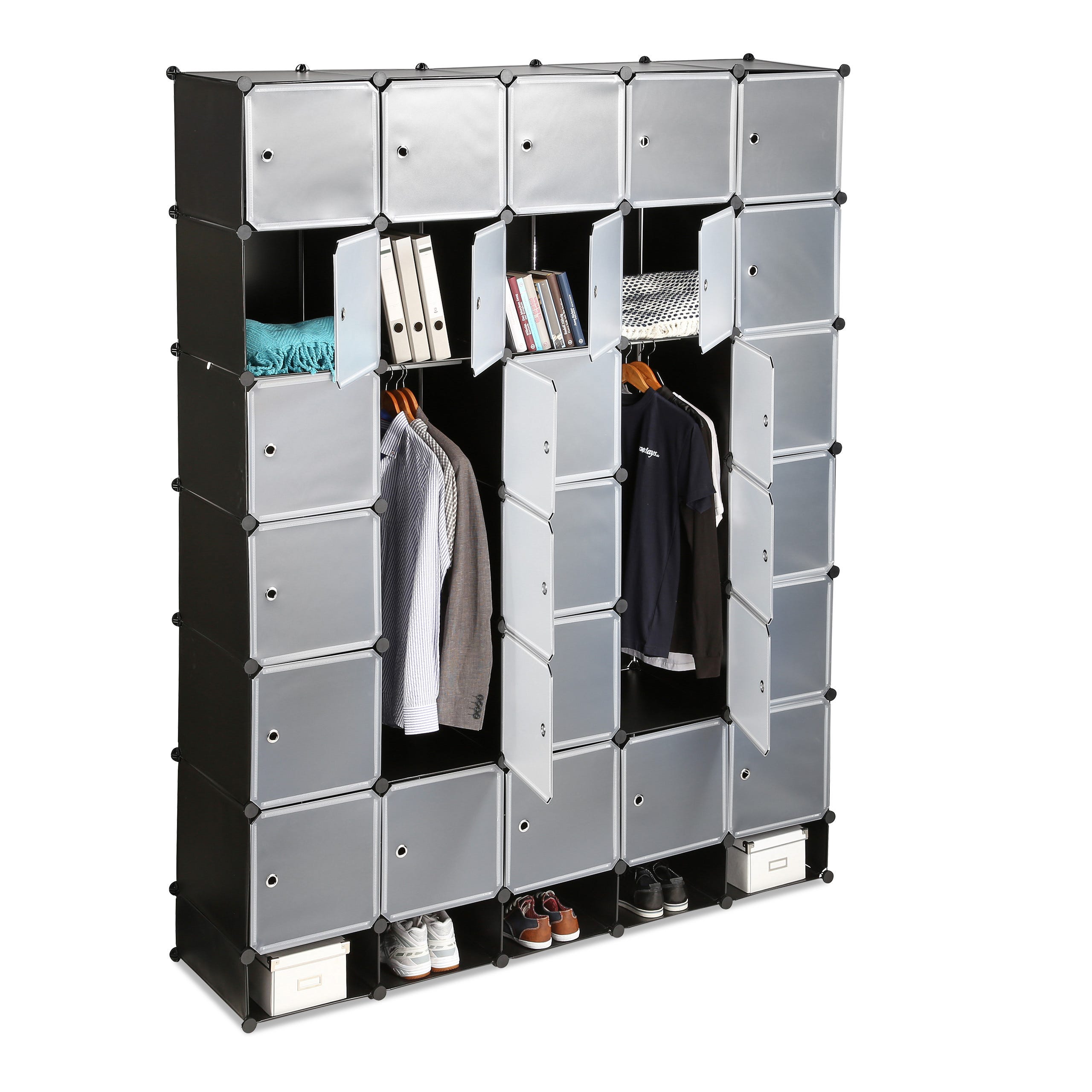 Relaxdays Penderie armoire cubes étagère rangement 25 casiers plastique  modulable DIY bibliothèque Hxl 234x180 cm, noir