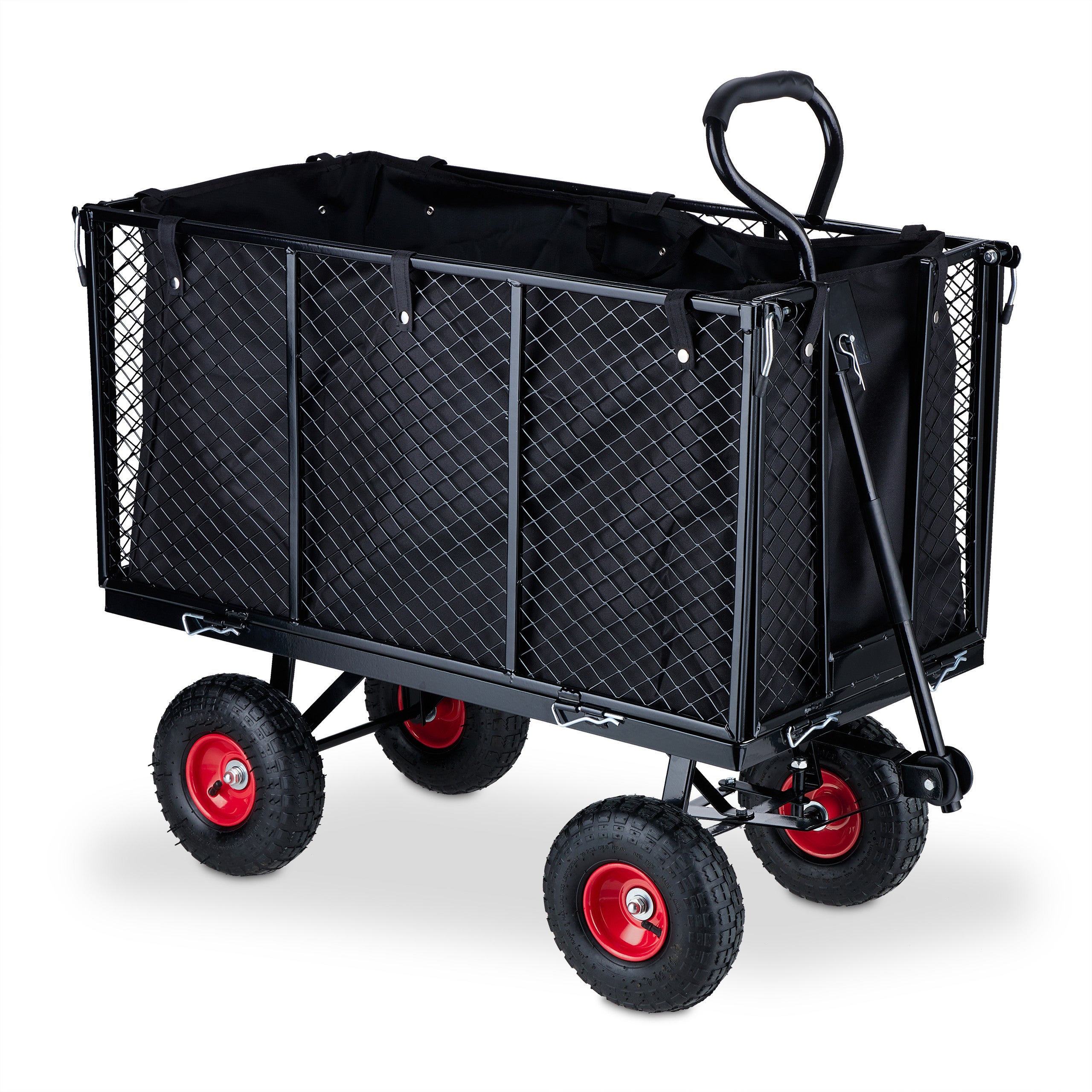 Relaxdays Chariot de transport, côtés rabattables, poignées pour porter le  contenant, jardin, capacité de 500 kg, noir