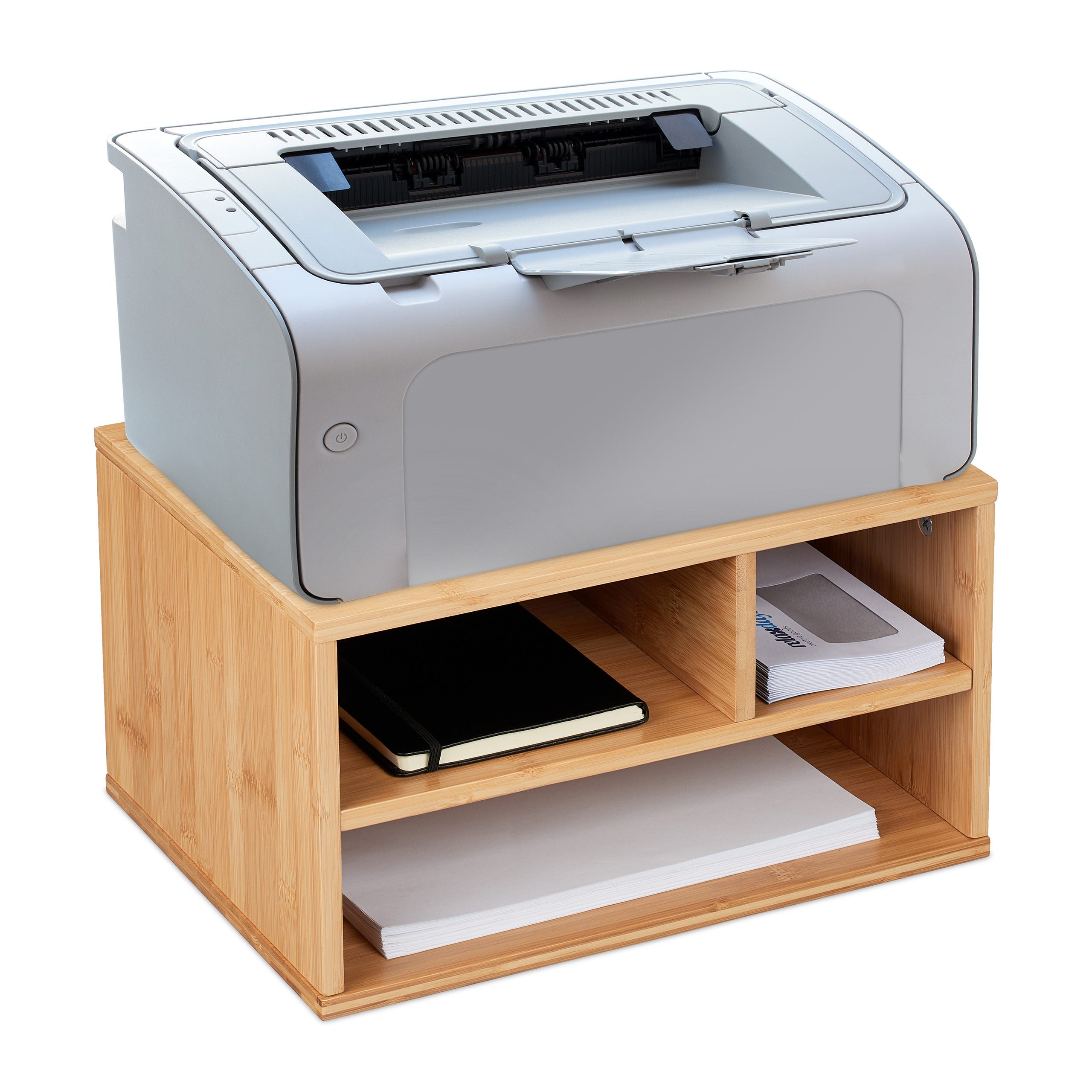 Relaxdays Support imprimante pour bureau, 3 compartiments