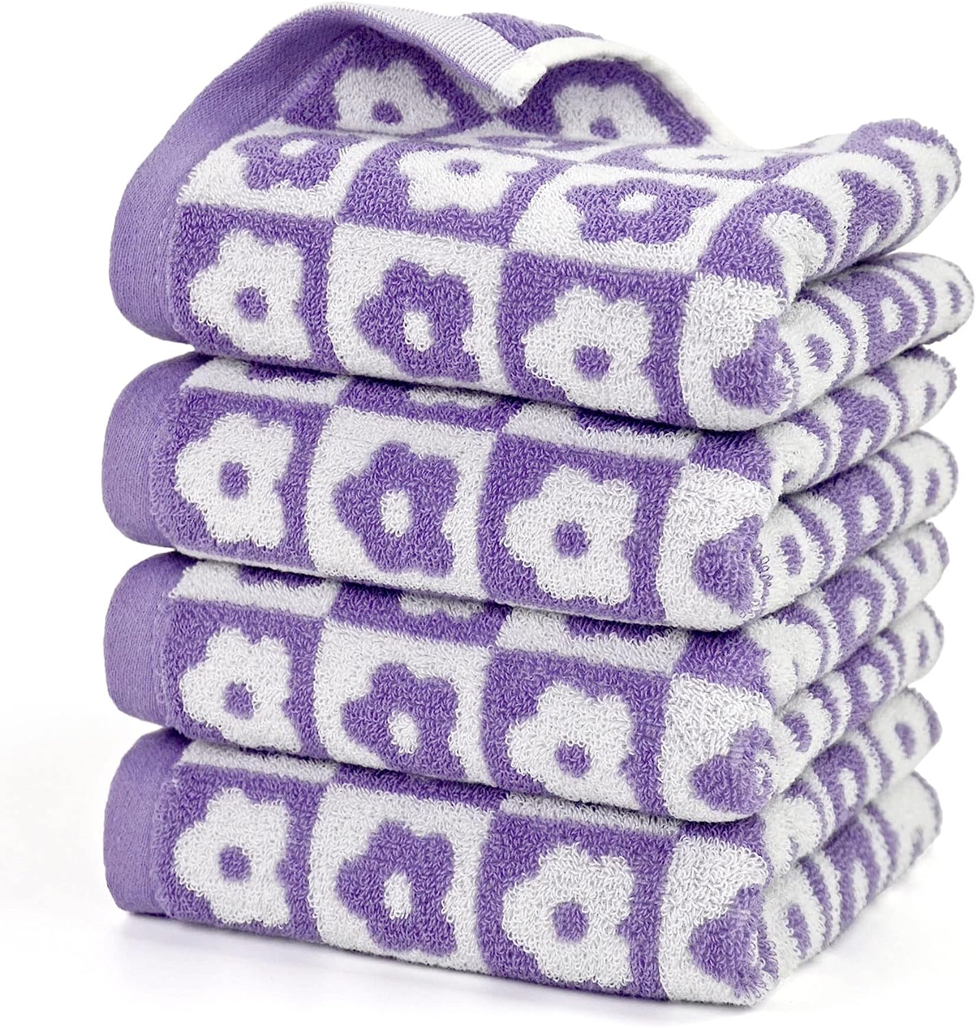 Lot de 4 essuie-mains en coton pour salle de bain et cuisine, doux et  séchage rapide, plaid, violet floral, 29 x 13 pouces