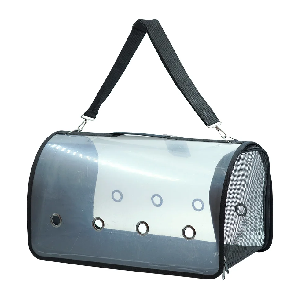 Transportín perro gato bolsa transporte transparente transpirable para mascotas portátil ventilado para cachorros negro / 27x28x49cm