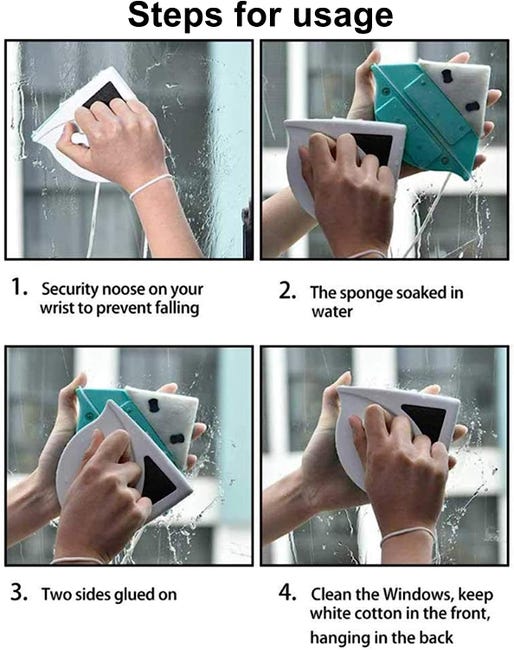 Lavavetri magnetico per doppi vetri, spazzola per la pulizia dei vetri a  doppia faccia, detergente per vetri interni per finestre di vetro da 3-8 mm