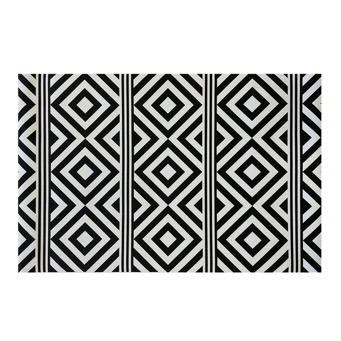 Acomoda textil  alfombra vinílica hidráulica para hogar y oficina. (rayas - rombos negro, 80x150 cm)