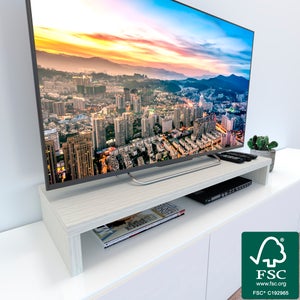 Soporte Elevador TV de Madera FSC®. HENOR. 110x35x15 cm Soporta 60 Kg.  Roble stel