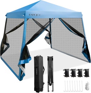 Tonnelle Pliante 3 M x 3 M Imperméable Protection UV, Tente avec Parois Latérales Jambes Inclinées Sac de Transport, Réglable en Hauteur, Bleu