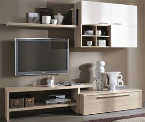 Parete attrezzata soggiorno design moderno bianco legno Corona Moby