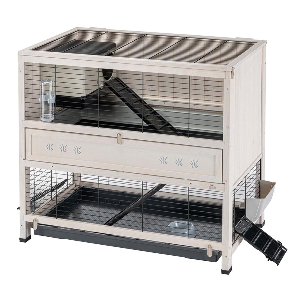 Ferplast Clapier COTTAGE en bois FSC, Cage pour lapins, 2 étages spacieux. Accessoires inclus