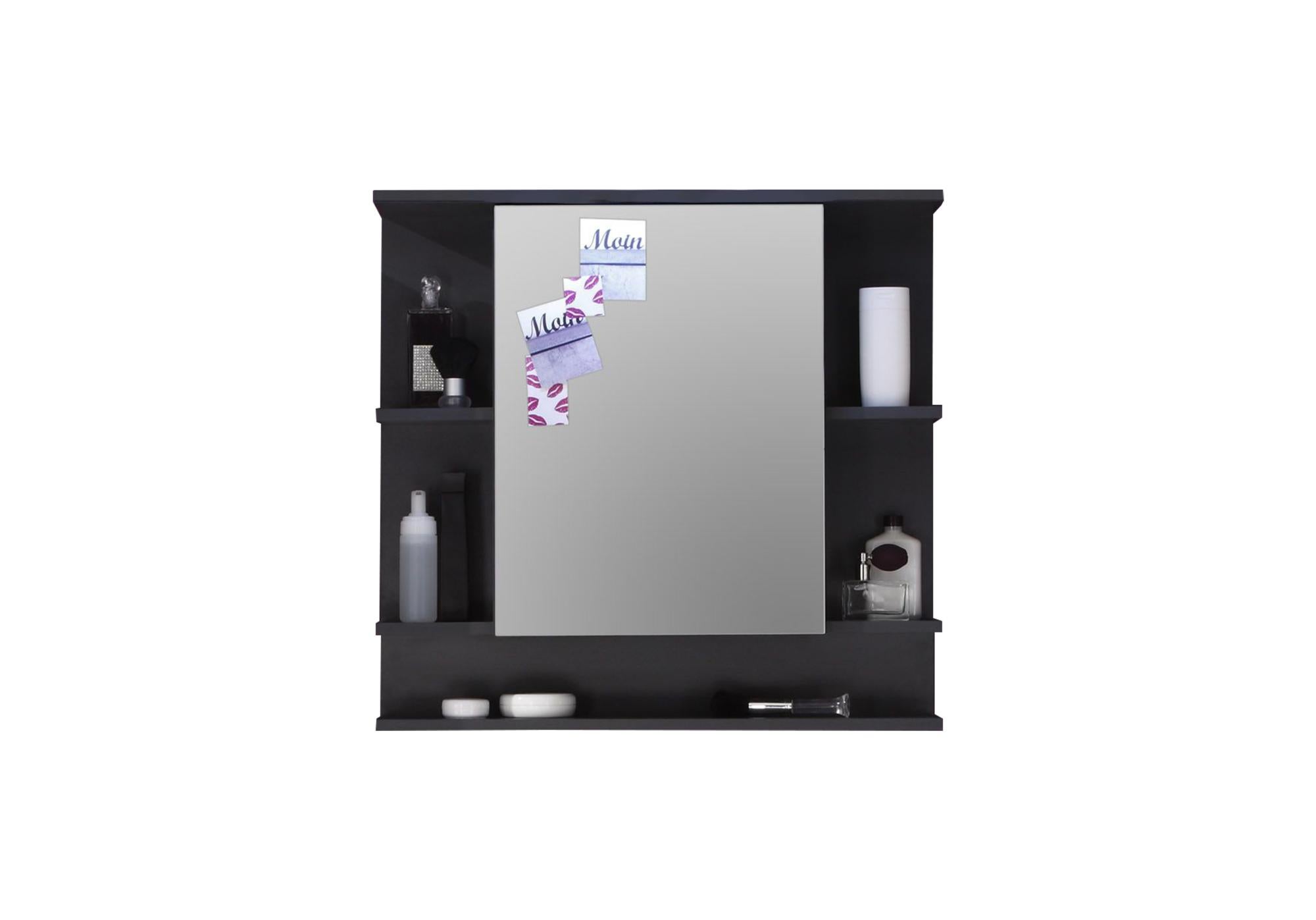 Miroir mural avec étagère - Mélaminé - Noir - 72 - 76 - 20 cm | Leroy
