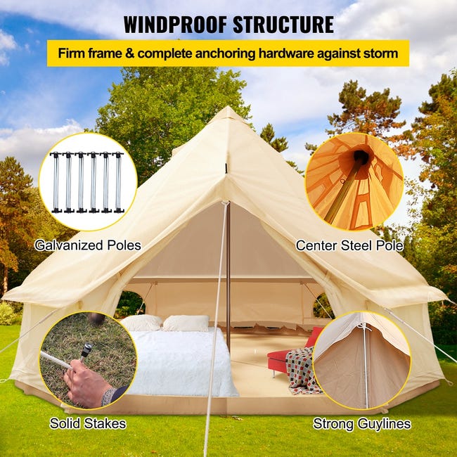 VEVOR Tente de Camping en Toile de Coton Diamètre de 4 m Tente