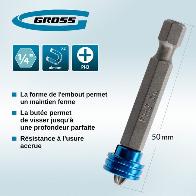GROSS - Embout PH2 50 mm - avec aimant et limiteur