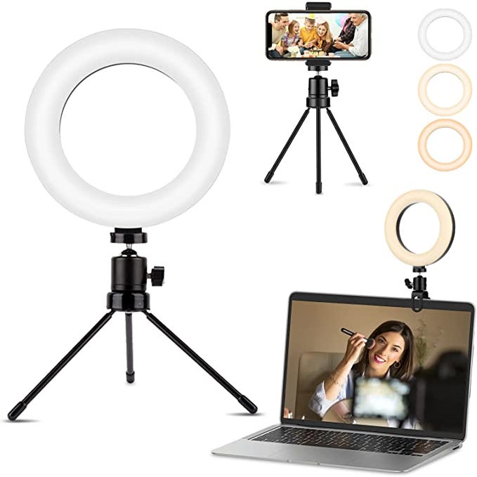 Aro de Luz LED para Selfie 6.3, 3 Modos 10 Brillos, Soporte para