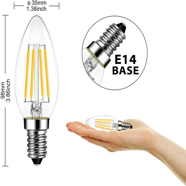 Pack de 6 bombillas LED E14 de filamento 4,5w C35 en 3000K
