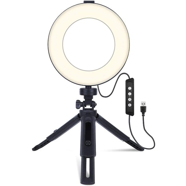 Aro de Luz LED Regulable 6 con Trípode, Soporte para Móvil y Funciones para  Fotografía, Maquillaje, Selfies,  y Streaming en Vivo