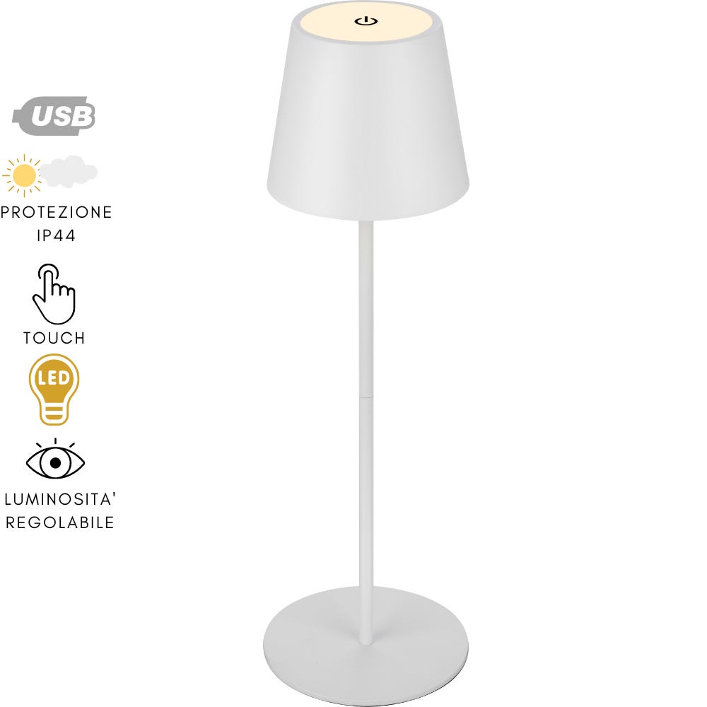 Lampe de Table Rechargeable LED Design Touch Light Batterie Chevet cm 12x38  - Blanc