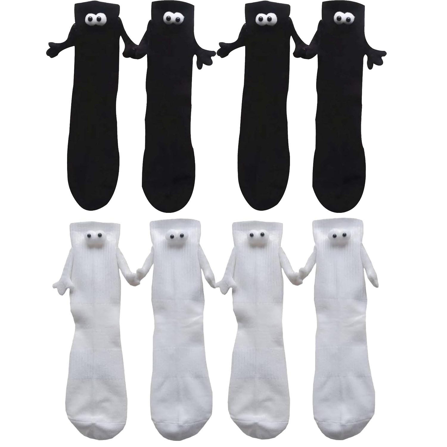 4 pares de calcetines magnéticos para parejas tomados de la mano, calcetines  divertidos de tubo medio, calcetines novedosos