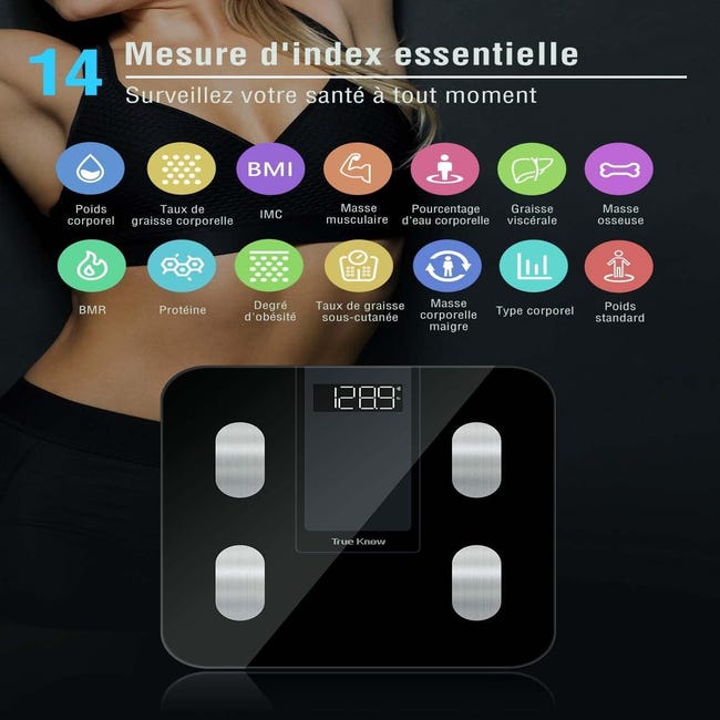 Báscula para peso corporal y porcentaje de grasa (para iOS y Android), para  IMC de agua, analizador de composición corporal, accesorio de baño