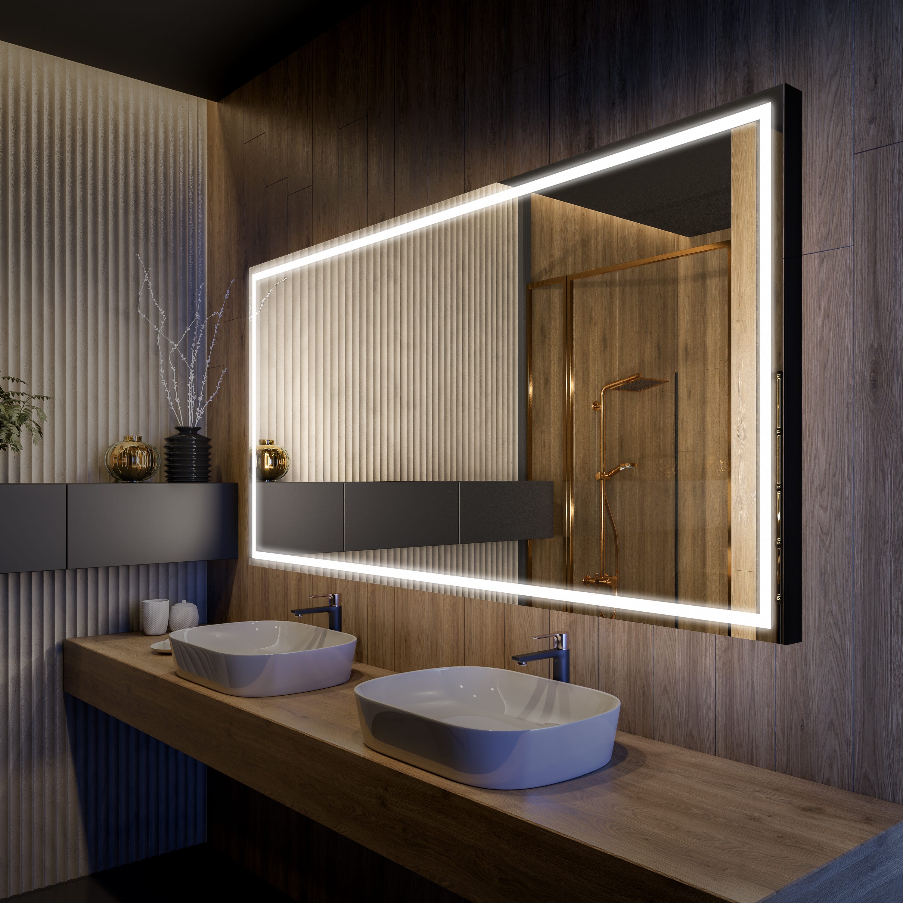 Miroir lumineux contemporain, salle de bain, vertical 50x80x4.2cm avec  éclairage périmétral à led comp castore