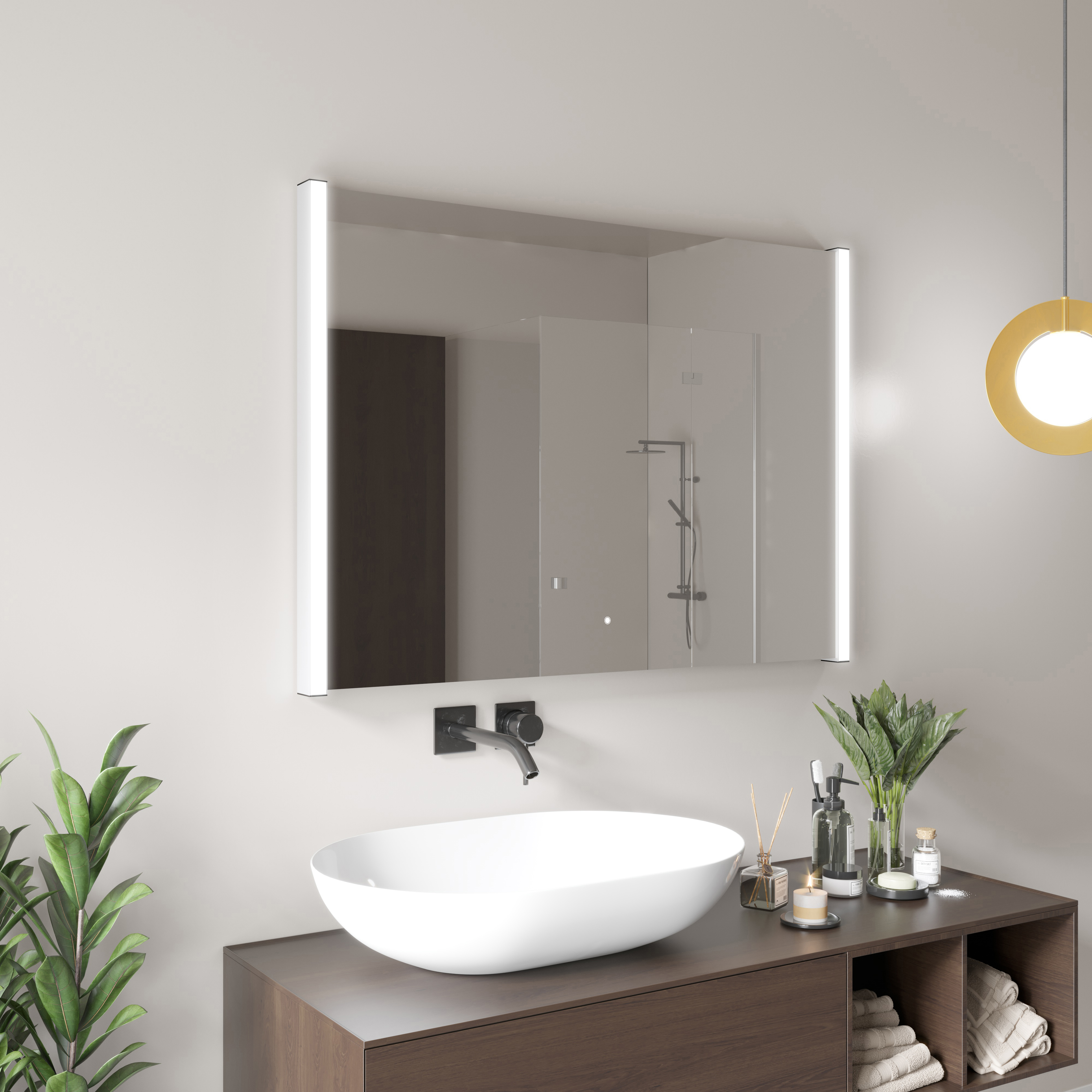 Specchio Rotondo Da Bagno Controluce LED  60x60cm  Con Illuminazione Okr076 Con Interruttore Freddo Bianco 88224729