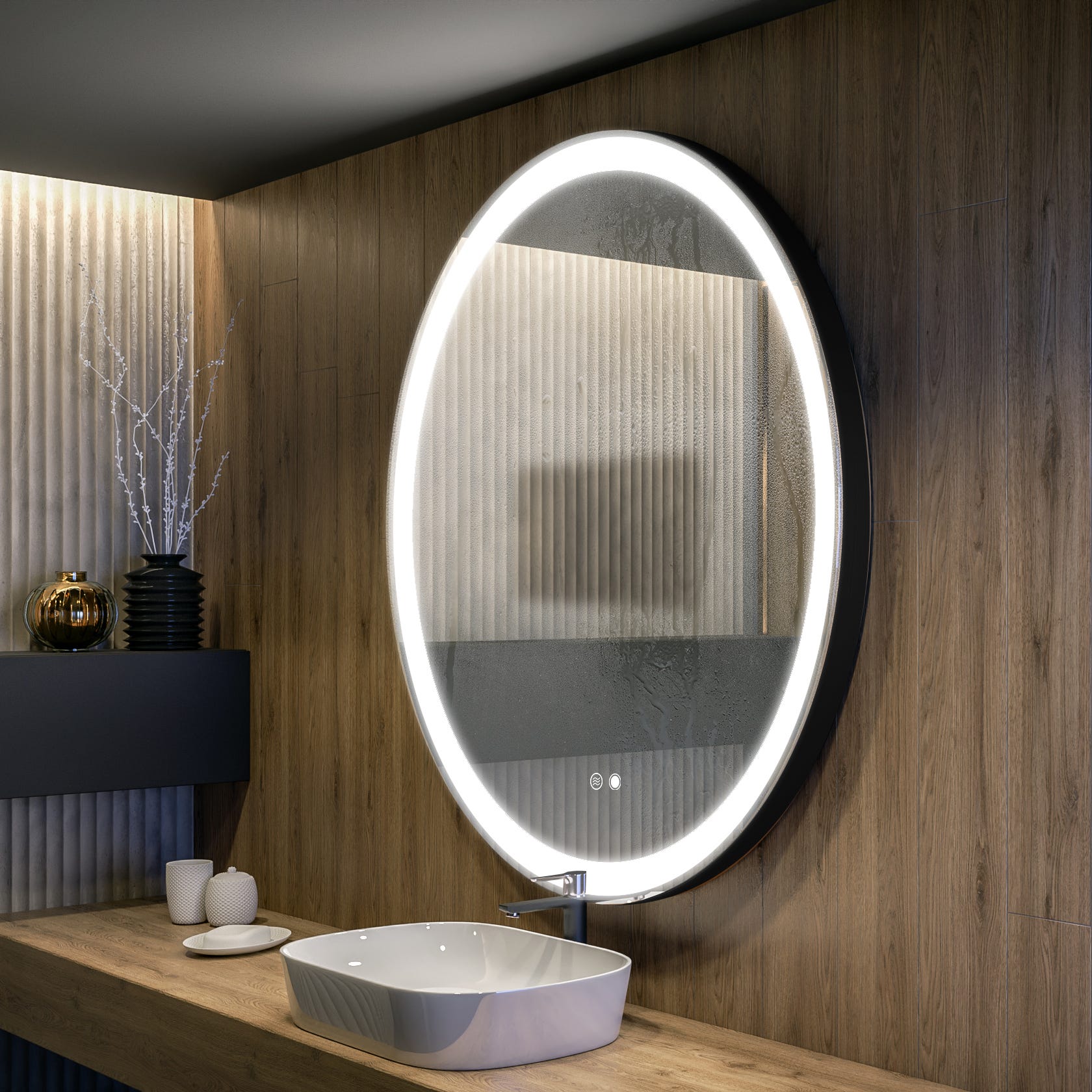Espelho Redondos com iluminação LED (85cm) para casa de banho (L76)  Interruptor tátil | Branco frio 7000K