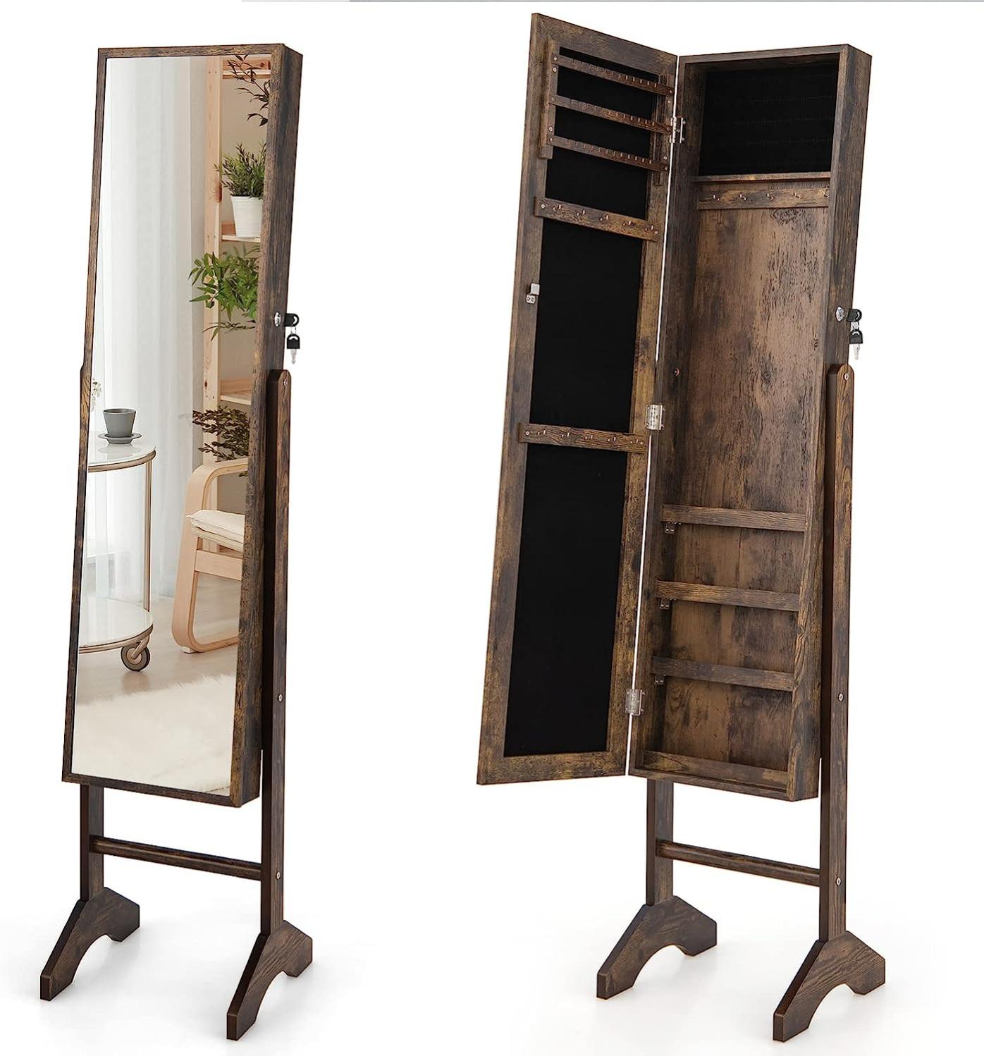 Armoire à Bijoux sur Pieds 3 en 1 Miroir HD, 120 x 31.5 CM avec Clés