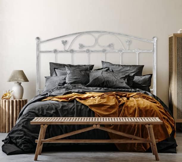 Cabecero de forja Manchego, color Blanco Plata Cabezal para cama de 135 cm,  Cama Matrimonio (140 cm x 125 )