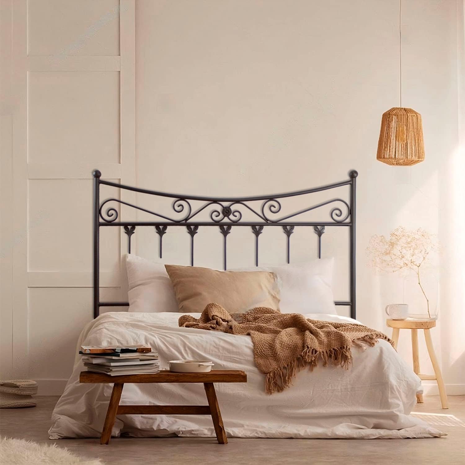 Cabecero de forja córdoba, color negro chocolate cabezal para cama de 135 cm, cama matrimonio (140 cm x 125 )