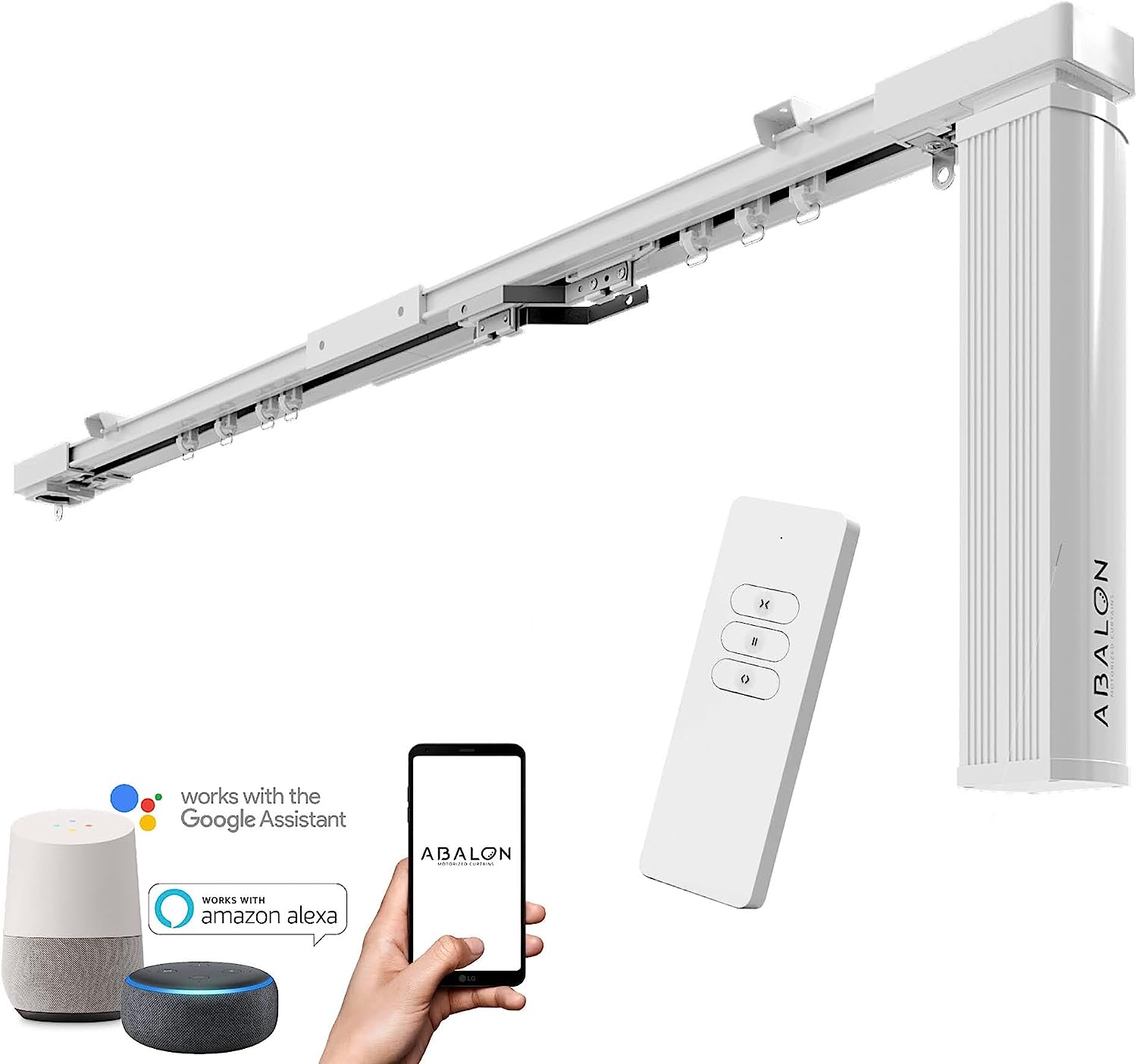 Abalon - Kit binario motorizzato WIFI per tende smart con telecomando,  Lunghezza 3 metri, Colore bianco