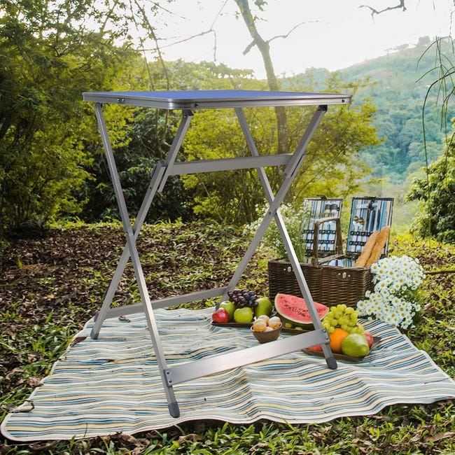 Mesa plegable camping (96x60 cm) aluminio - Azul - THE SECRET HOME