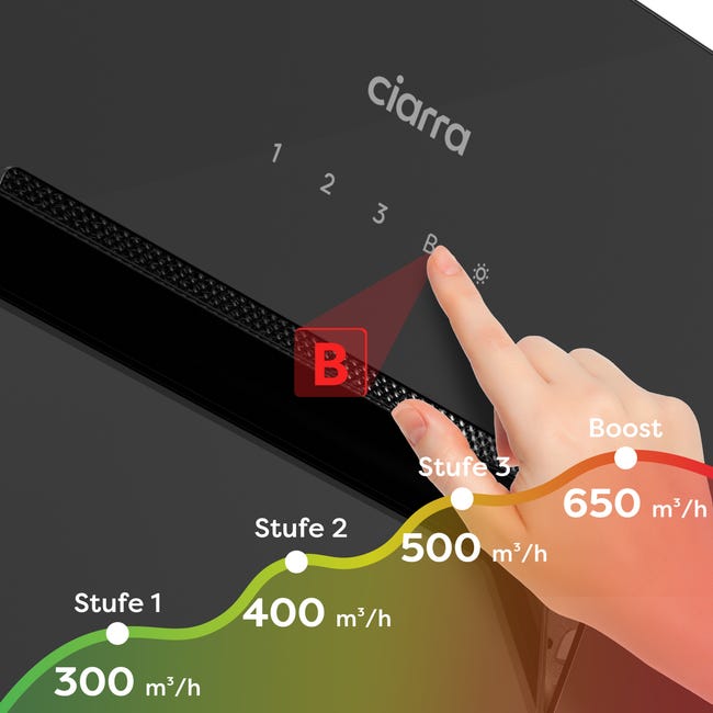 CIARRA Hotte Tactile 60cm Wi-Fi Connecté 650m3/h A+++ Booster Auto  Ouverture Noir CD6736MB