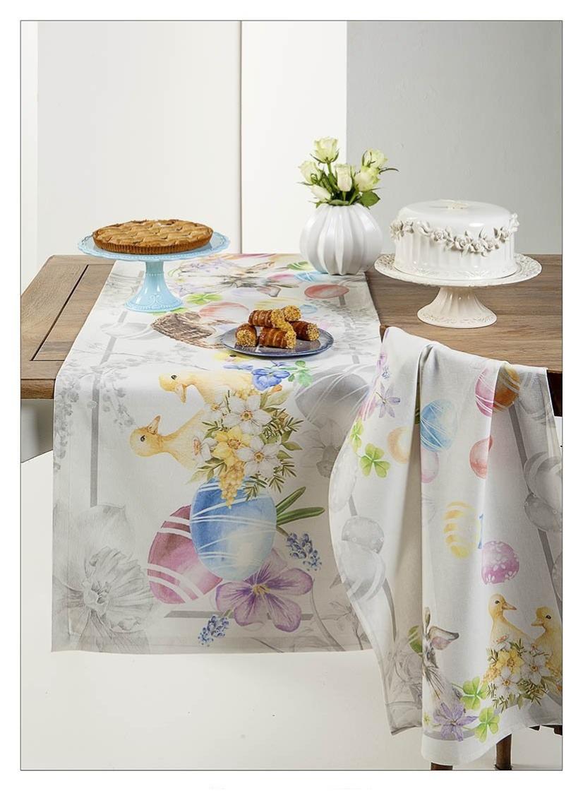 Runner Da Tavolo Pasquale - 180x35 Cm, Tovaglia Con Coniglietto E Fiori, Lavabile, Per Decorazioni Primavera - Foto 12