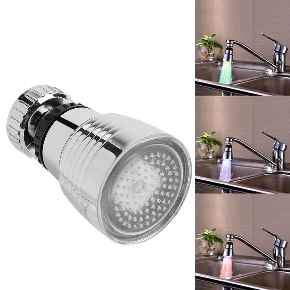 Tête de pulvérisateur de robinet pivotant à 360 °, robinet de robinet à LED  3 couleurs, robinet d'eau à lumière LED pour salle de bain, cuisine