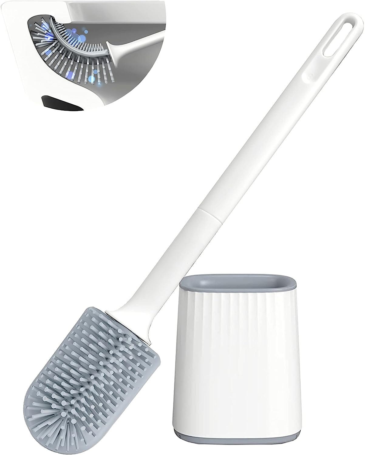 Brosse et support pour cuvette de toilette, poils en silicone, nettoyage en  profondeur de la jante de la toilette de la salle de bain