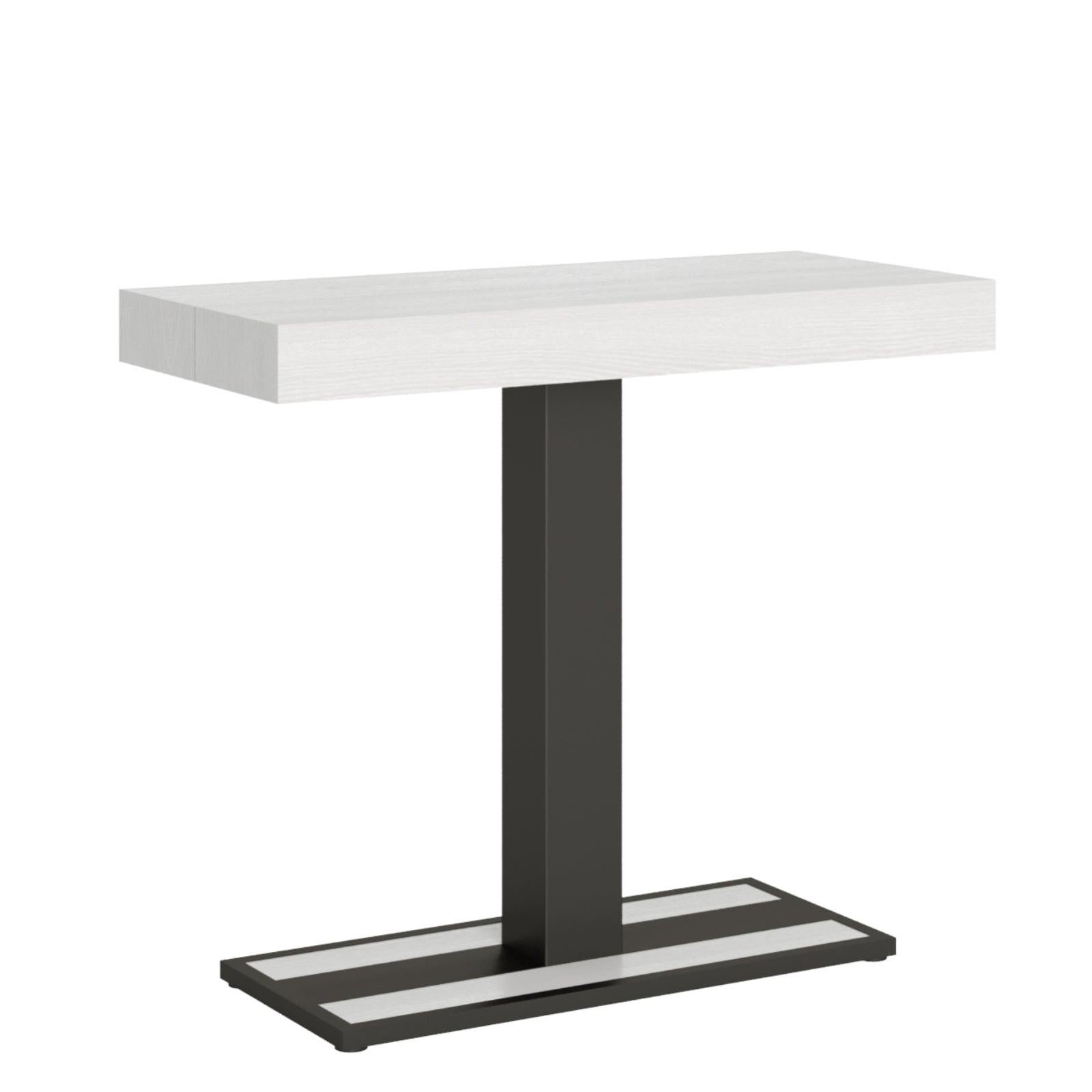 Consolle Tiago Allungabile Fino A 196cm - Tavolo Da Pranzo Moderno In Bianco Frassino, Made In Italy - Foto 8