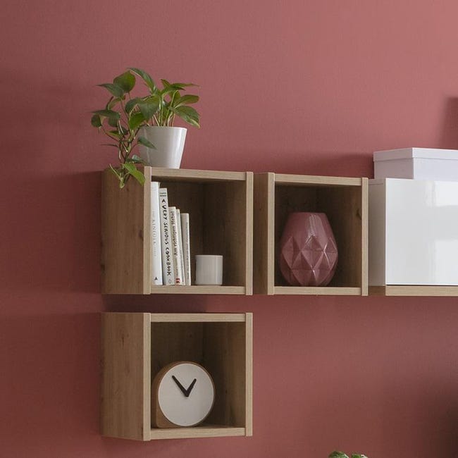 Set 3 cubi, mensole in legno Vitruvia da parete design moderno