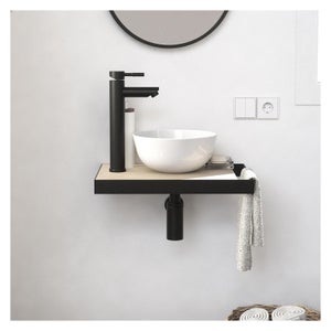 Ensemble meuble lave-mains d'angle skino +robinet décor chêne Mob In