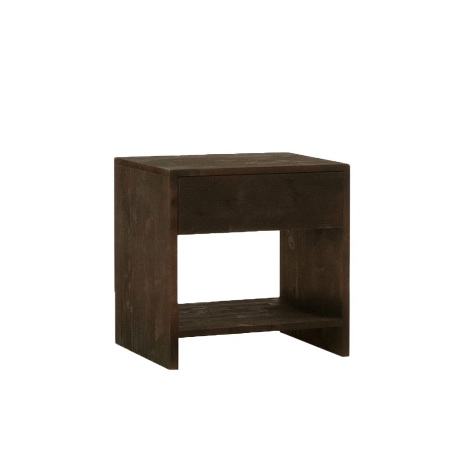 Table de chevet en bois massif avec un tiroir couleur noyer 50x40cm
