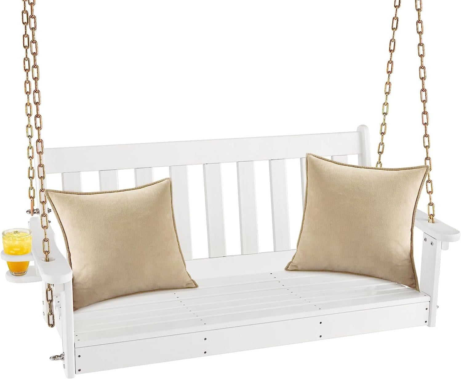 Balancelle de Jardin en HDPE 2 Places avec Porte-gobelets et Accoudoirs