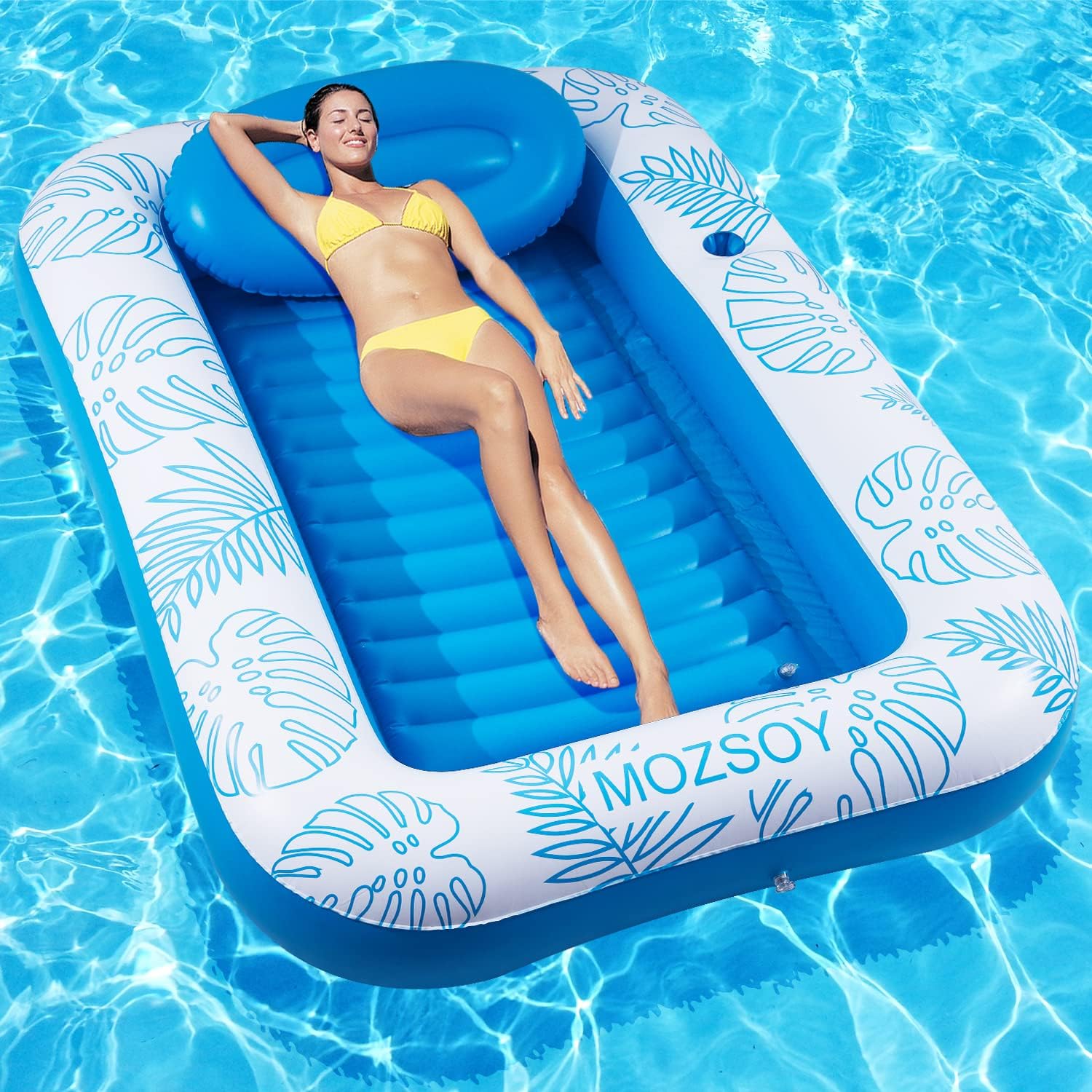 Flotteur de chaise longue de piscine pour adulte, radeaux gonflables Canapé  d'air de piscine chaise flottante lit, avec deux poignées et porte-gobelet