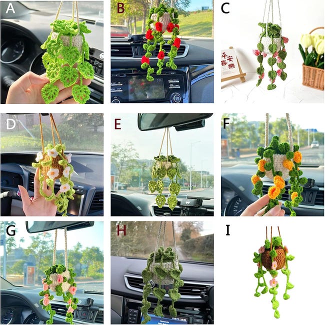 Jolies plantes en pot au crochet - Accessoires à suspendre pour rétroviseur  de voiture - Panier suspendu pour décoration de voiture - Accessoires de