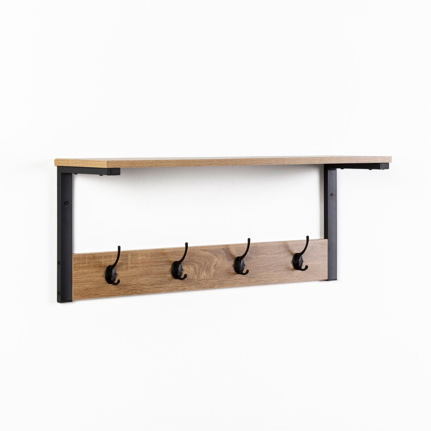 Perchero de Pared Arlet 4 Perchas y 1 Estante Color Roble Negro Leroy Merlin