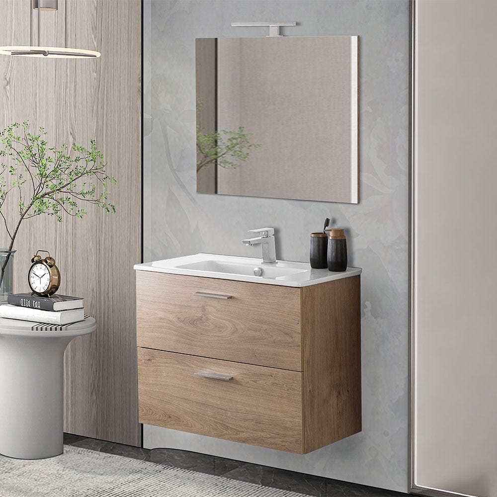 Mobile bagno LINDA80 Rovere Chiaro con lavabo e specchio - 8280