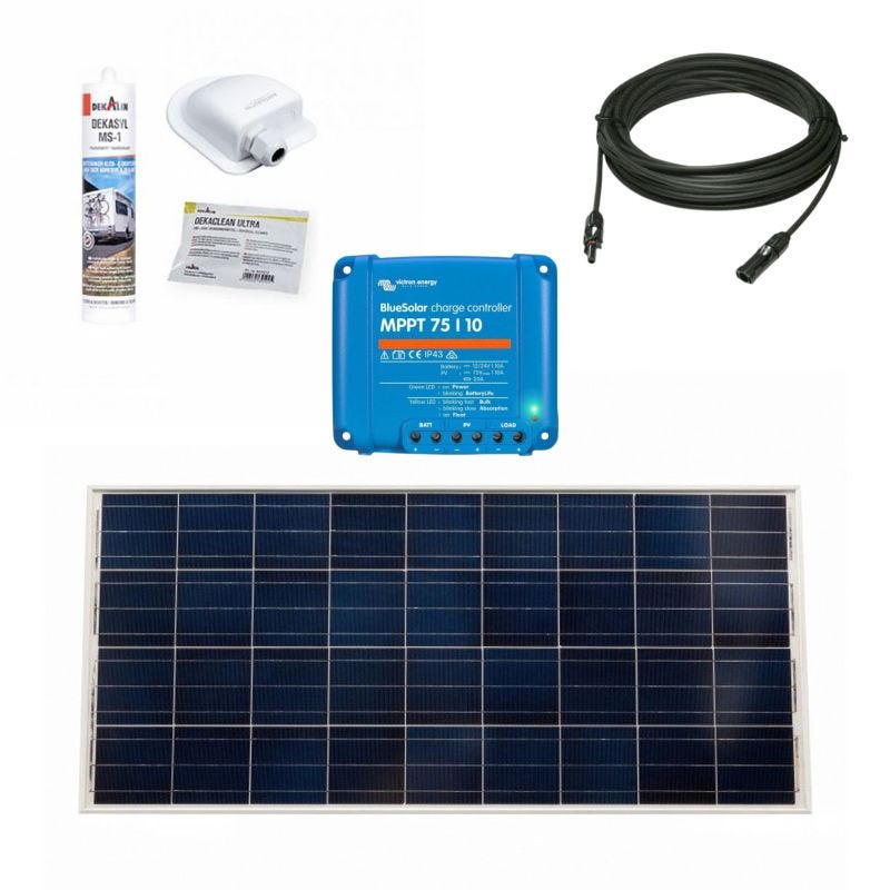 PACK VICTRON Panneau Solaire Monocristallin BlueSolar 115W 12V Camping-car  + Solar Câble 5m + Kit de Pose + Régulateur de Charge