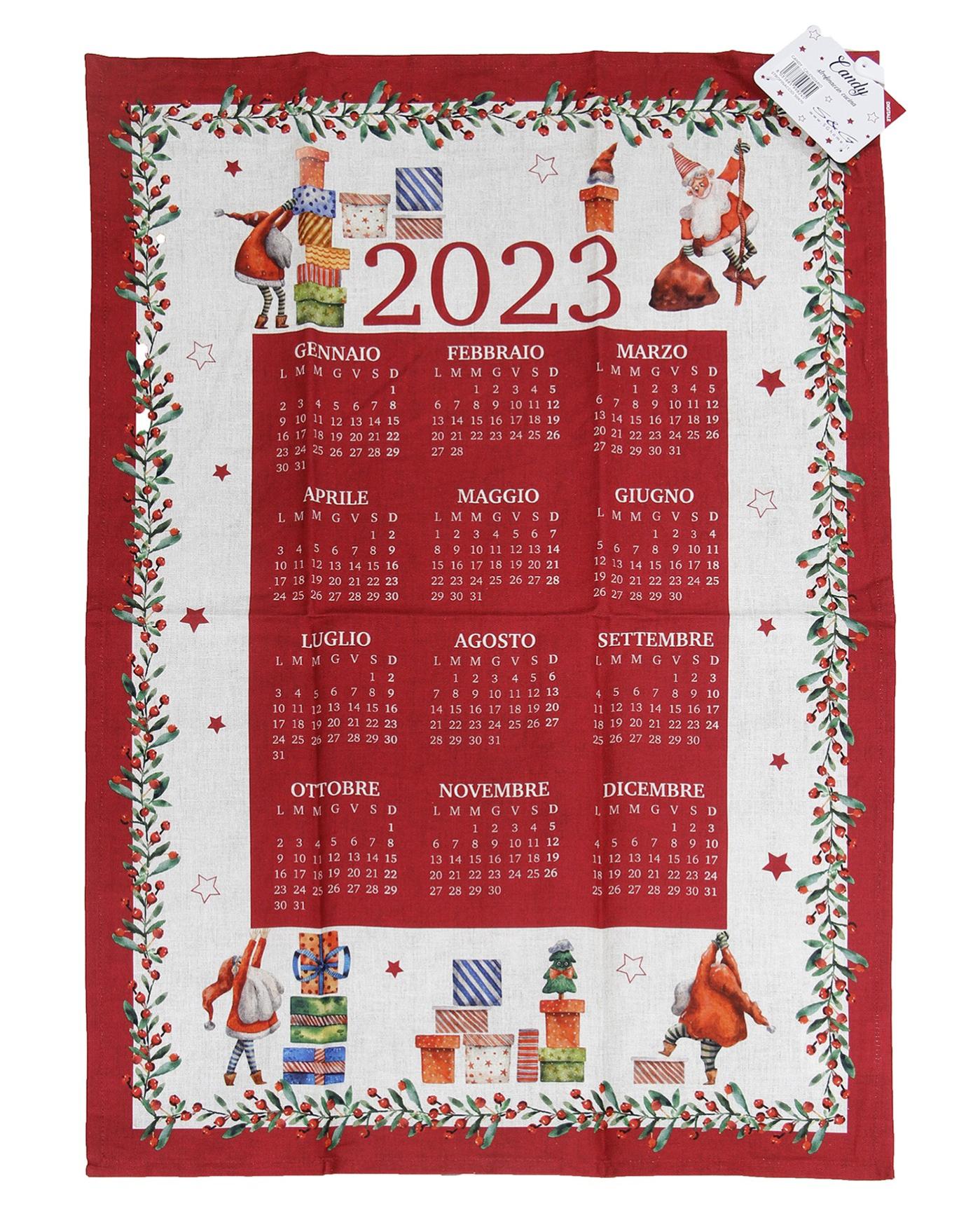 SET 6 STROFINACCIO ASCIUGAMANO CUCINA NATALE IN COTONE CALENDARIO 2023